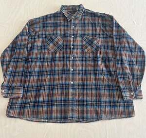 American Edition Vintage Plaid Flannel Button Down Shirt Size 3XL Blue Brown